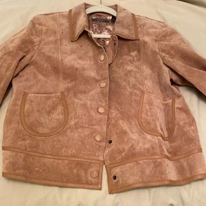 Liz Claiborne tan suede snap jacket L 12/14
